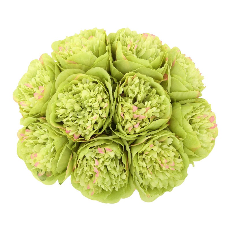 U'Artlines 10 Heads Artificial Peony Silk Flower Leaf Home Office Wedding Party Festival Bar Decor (Green) - Image 1