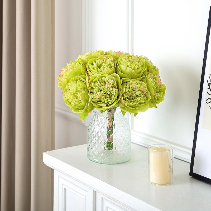U'Artlines 10 Heads Artificial Peony Silk Flower Leaf Home Office Wedding Party Festival Bar Decor (Green) - Image 5