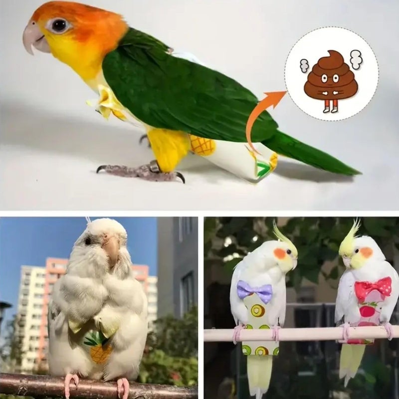 VAYINATO ® 2 قطع (موز) حفاضات قابلة للتعديل للطيور للببغاء، البادجي، كونور الشمس، اللوريات والطيور الصغيرة | قماش ناعم وقابل للتنفس، ملاءمة آمنة للطيران والاستخدام على الأرض | نظافة الطيور سهلة التنظيف - Image 2