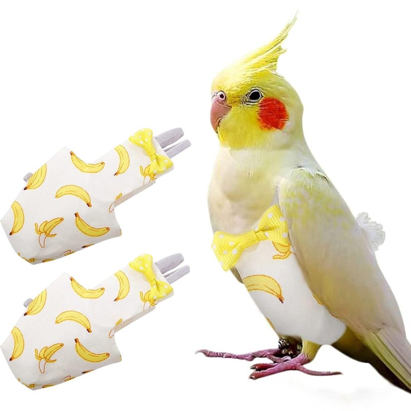 VAYINATO ® 2 قطع (موز) حفاضات قابلة للتعديل للطيور للببغاء، البادجي، كونور الشمس، اللوريات والطيور الصغيرة | قماش ناعم وقابل للتنفس، ملاءمة آمنة للطيران والاستخدام على الأرض | نظافة الطيور سهلة التنظيف - Image 1