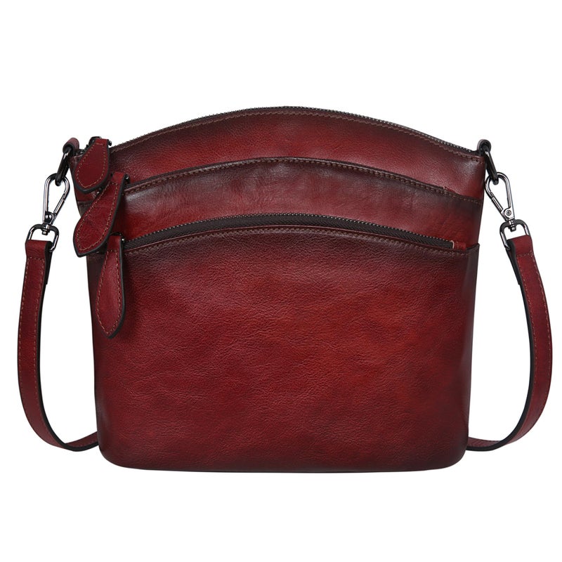 HESHE Womenâ€™s Crossbody Handbags for Women Genuine Leather Purses Small Ladies Satchel Handbags Shoulder Bag with Long Straps Vintage Hobo Bags Cross Body Purses(Wine) - Image 1