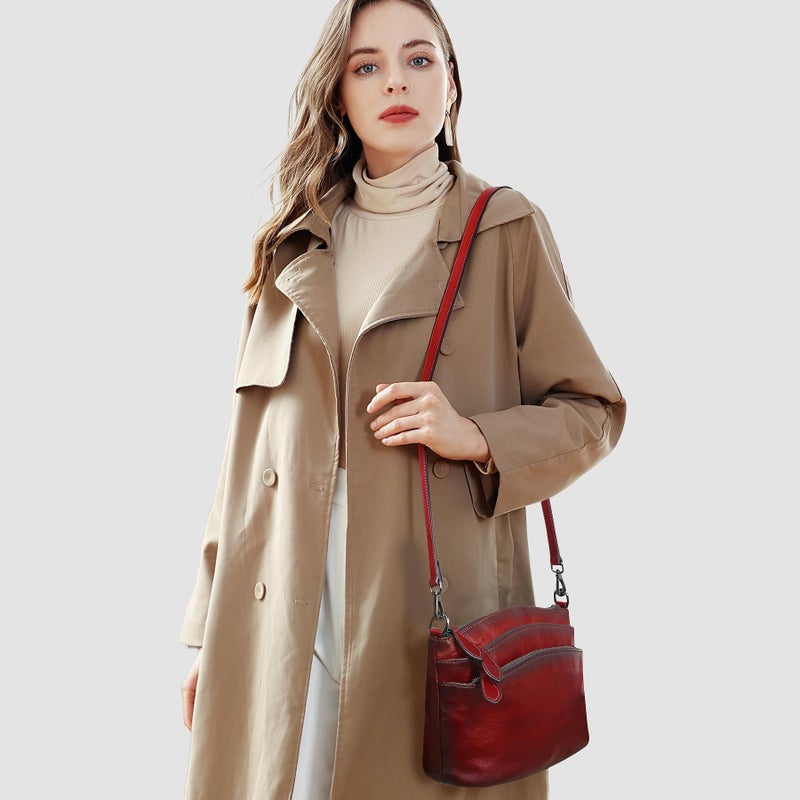 HESHE Womenâ€™s Crossbody Handbags for Women Genuine Leather Purses Small Ladies Satchel Handbags Shoulder Bag with Long Straps Vintage Hobo Bags Cross Body Purses(Wine) - Image 2