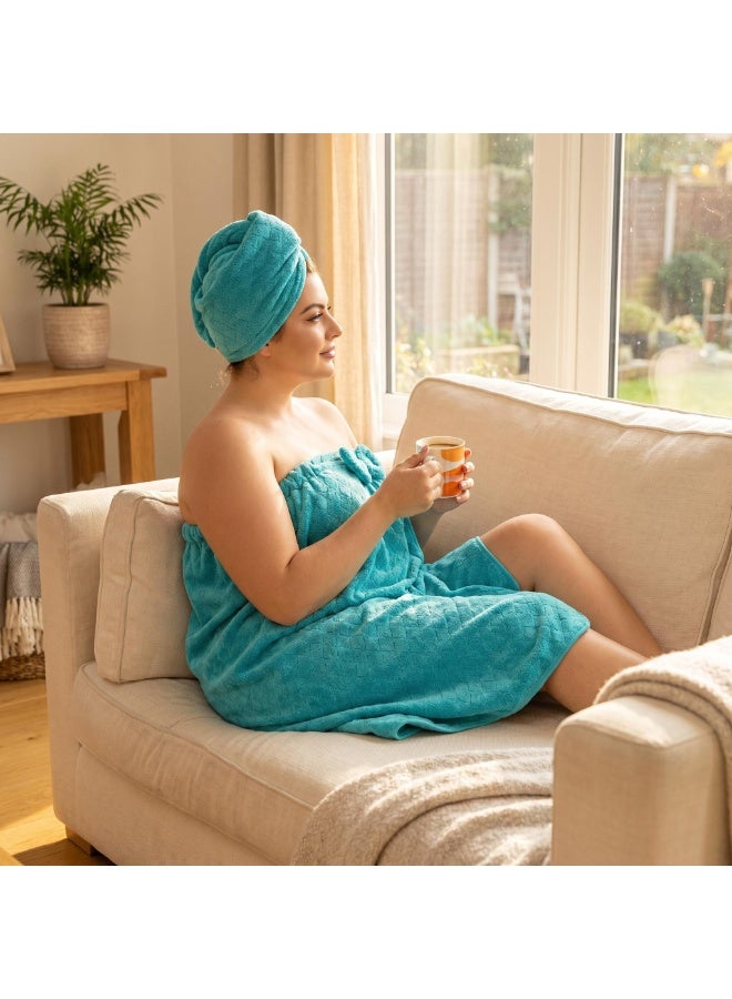 Extra Large Bath Wrap Towel for Women 200-300 lbs, 3XL Size Super Absorbent All in 2 Shower Robe, Quick Dry Body Towel Wrap with Hair Turban Set for Plus Size Adult Ladies, peacock blue - Image 4