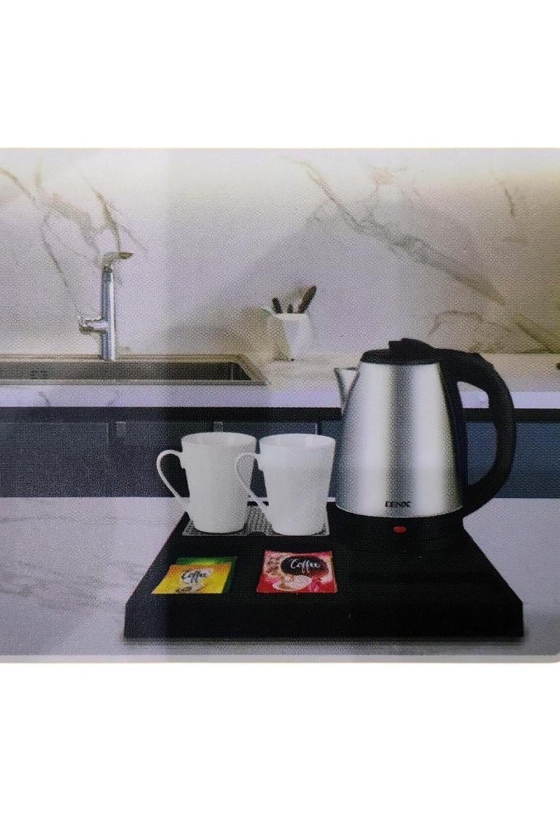 Denx Electric Kettle Set for Hotels and Homes with 2 Ceramic Cups 1500W 1.8L Silver - Image 4