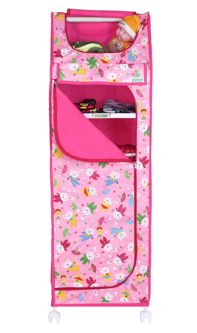 FLIPZON Baby Wardrobe Plastic Multipurpose 6 Shelve, Foldable, (Unbreakable Material) (Rabbit Pattern - Pink) - Image 5