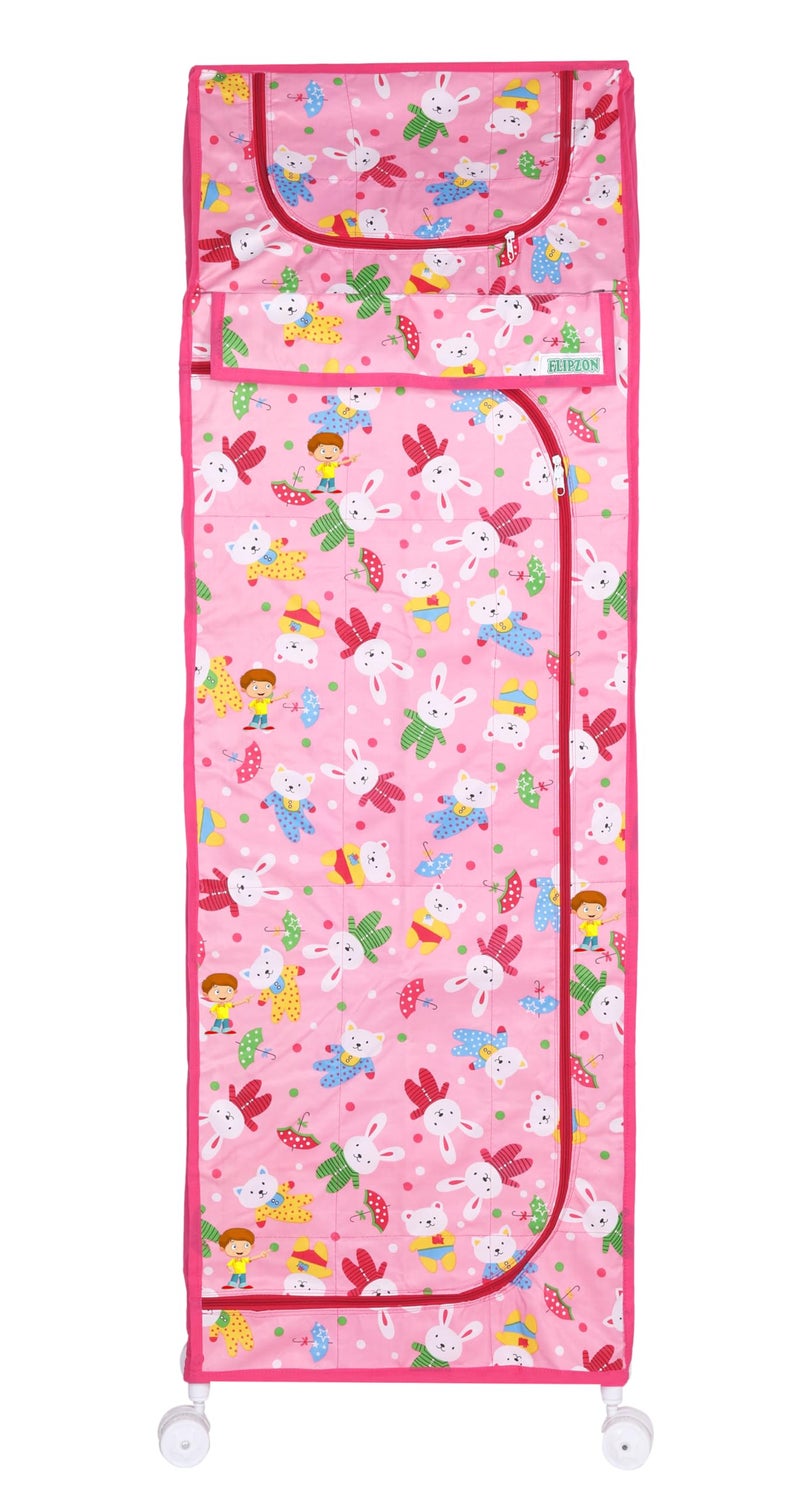 FLIPZON Baby Wardrobe Plastic Multipurpose 6 Shelve, Foldable, (Unbreakable Material) (Rabbit Pattern - Pink) - Image 3