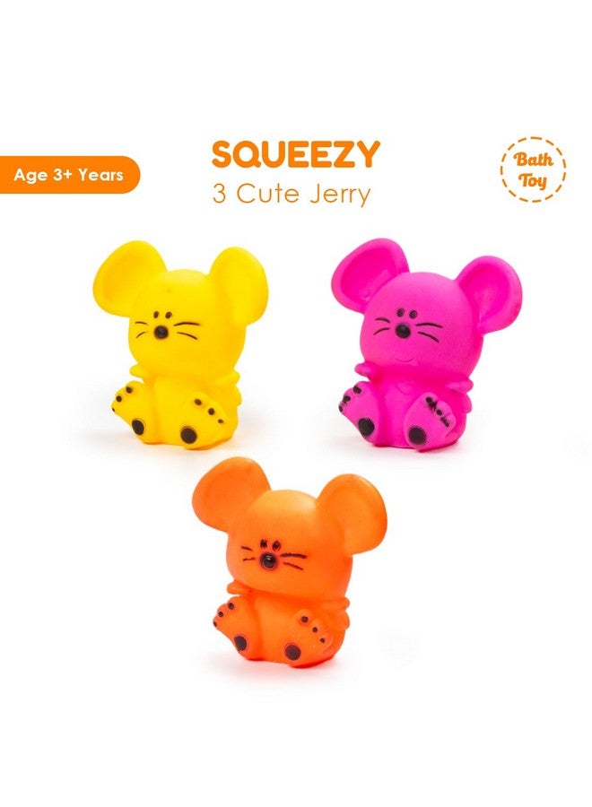 Ratna's Squeezy Cute Jerry 3 pcs Bath Toys, Non-Toxic, Phthalate & BPA Free Colourful Soft Rubber Float Squeeze Sound Squeaky Bathing Toy for Baby - Chu Chu Toy Set - Image 3