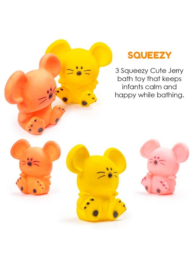 Ratna's Squeezy Cute Jerry 3 pcs Bath Toys, Non-Toxic, Phthalate & BPA Free Colourful Soft Rubber Float Squeeze Sound Squeaky Bathing Toy for Baby - Chu Chu Toy Set - Image 4