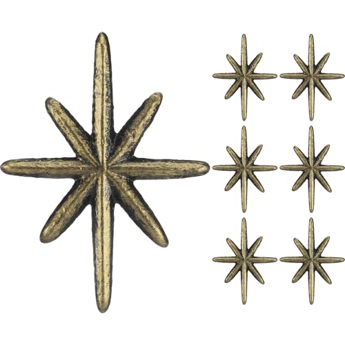 Otoolling 6 Set Unique Antique Gold Cast Iron Drawer Pulls Cabinet Knobs 8Pointed Star Unique Cabinet Knobs Add MidCentury Modern Charm to Your Decor with Elegant Burst Design - Image 1