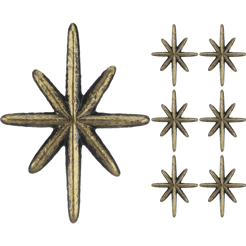 Otoolling 6 Set Unique Antique Gold Cast Iron Drawer Pulls Cabinet Knobs 8Pointed Star Unique Cabinet Knobs Add MidCentury Modern Charm to Your Decor with Elegant Burst Design - Image 2