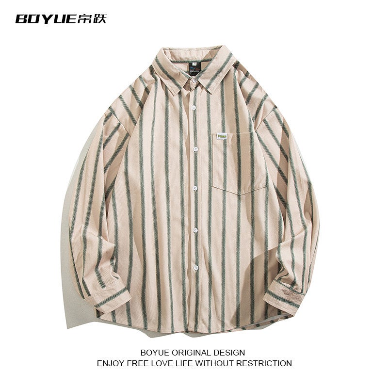 BOYUE striped long-sleeved shirt for spring and autumn students daily sun protection commuting simple casual thin coat for men and women - Image 2