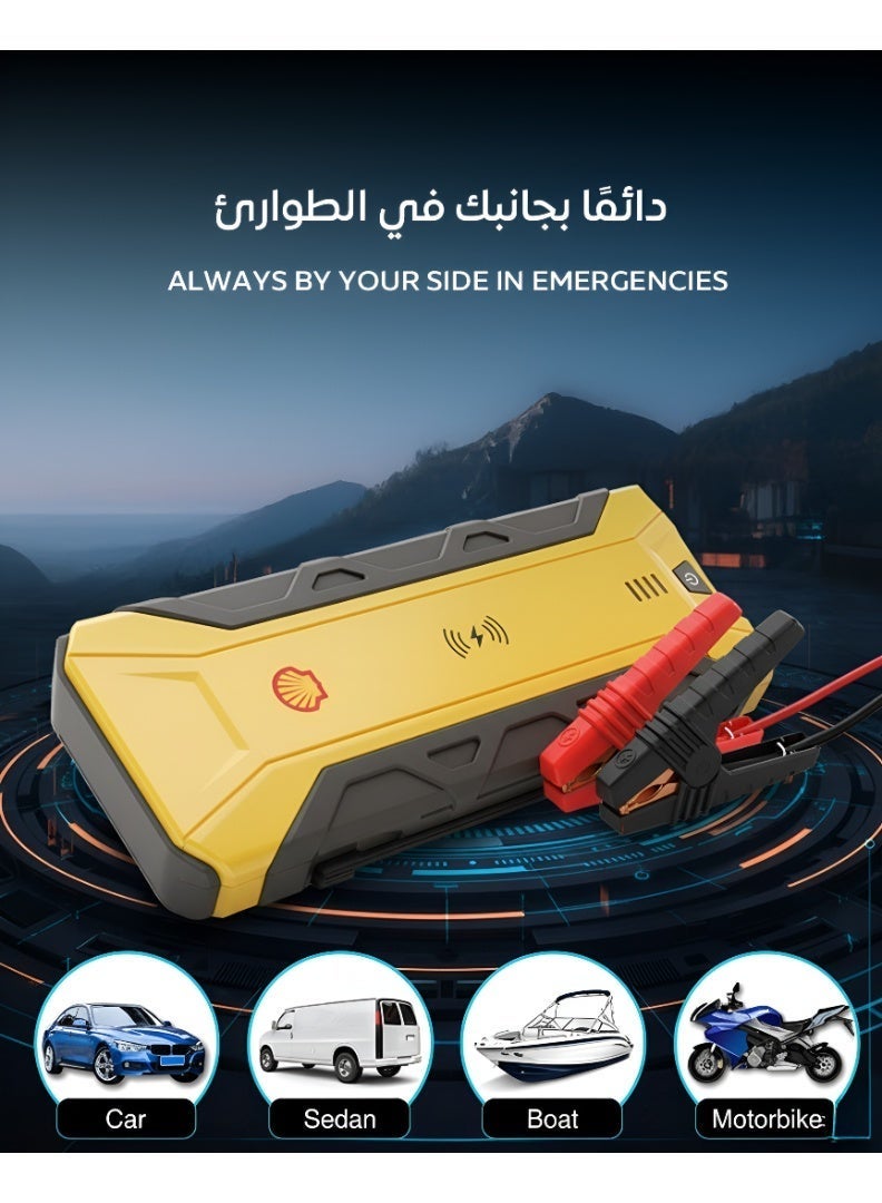 Shell automotive 【Shell Premium】1200A Car Jump Starter & 16000mAh Power Bank | Wireless Charger, Car Jumper Starter for Truck & SUV, Portable Jump Starter Boost with LED Light & Smart Safety Protection - Image 4