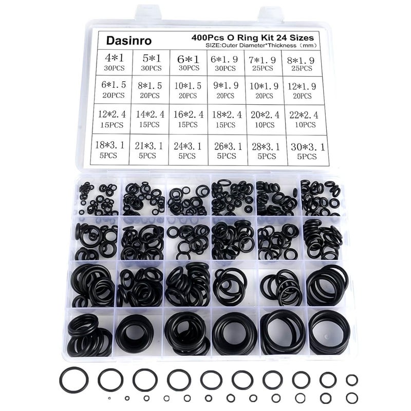 Dasinro 400 Pcs Rubber O-Rings Assortment Kit, 24 Sizes Rubber O-Ring Sealing Seal Assortment Set for Faucet, Hose, Automotive Repair, Plumbing, Gas, O Rings Kit - Image 1