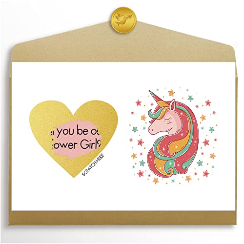 Goroar Flower Girl Proposal Scratch Off Card, Will You Be Our Flower Girl Card, Cute Unicorn Flower Girl Asking Card - Image 1