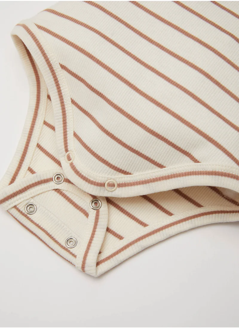 DeFacto Striped Ribbed Snap-Up Bodysuit And Elastic Waist Bottom 2-Piece Set