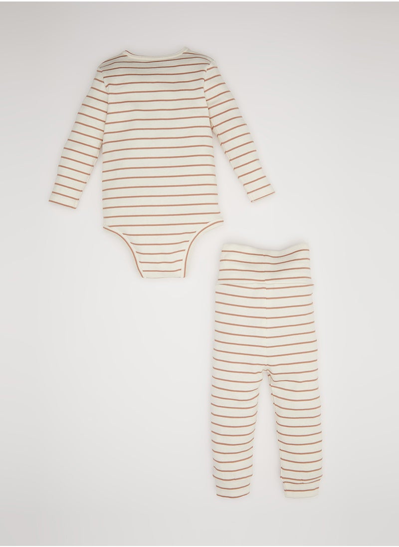 DeFacto - Striped Ribbed Snap-Up Bodysuit And Elastic Waist Bottom 2-Piece Set - Image 1