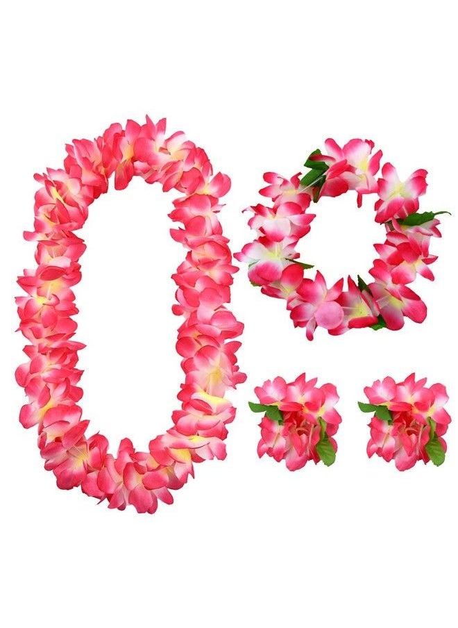 Auerllcy - Hawaiian Party Flower Leis Luau Wreath Set Necklace Headband And Bracelets Great For Beach Wedding Birthday Holiday Hawaii Theme Party Activity Decoration (Red) - Image 1