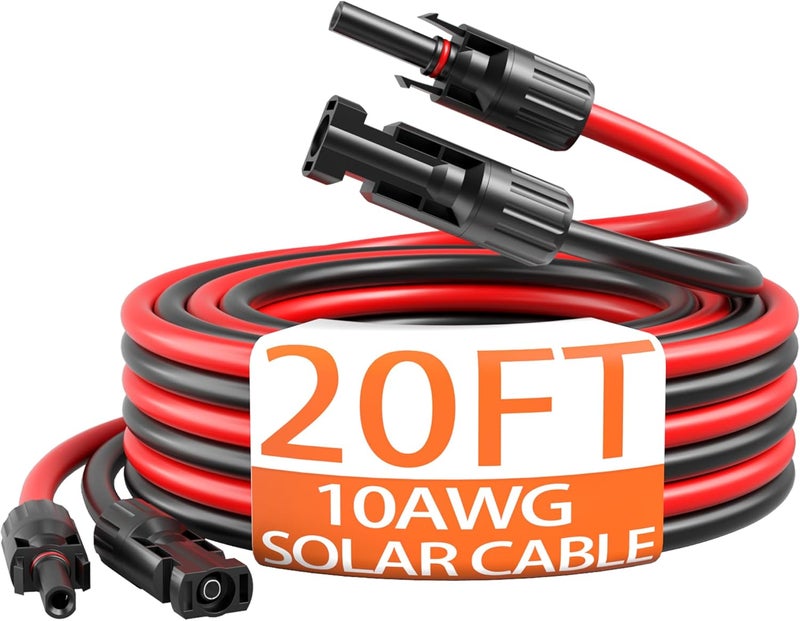 energeaster 10AWG Solar Extension Cable with Pair of Connectors Solar Panel Adaptor Kit Tool, mc4 Extension Cable,10 Gauge Wire,Red and Black(20FT Red + 20FT Black) - Image 1
