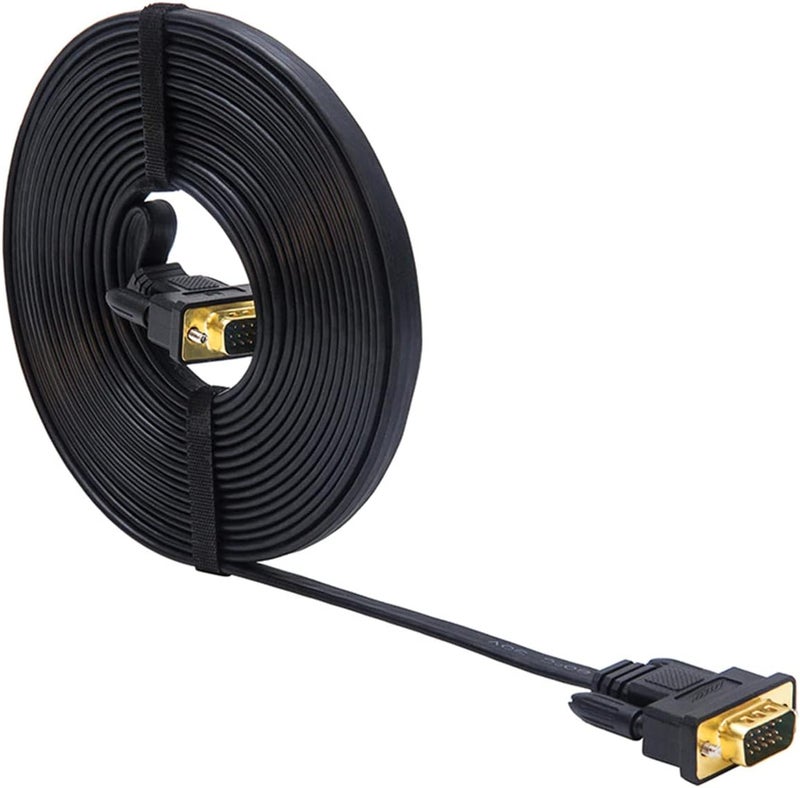 D-tech 10ft Ultra Thin Flat Computer Monitor VGA Cable 15 Pin Male to Male Connector SVGA Wire 10 Feet - Black - Image 1