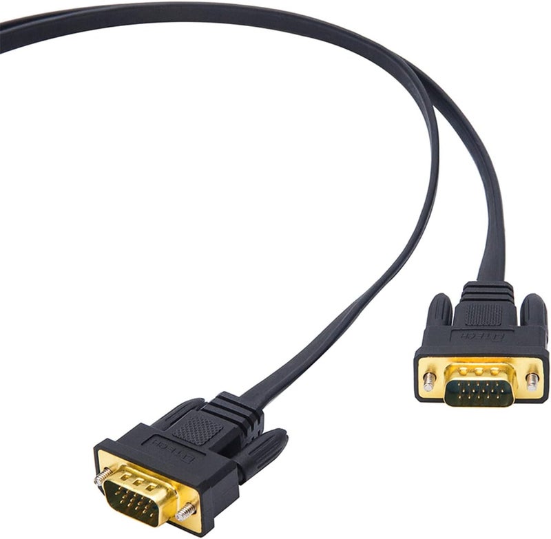 D-tech 10ft Ultra Thin Flat Computer Monitor VGA Cable 15 Pin Male to Male Connector SVGA Wire 10 Feet - Black - Image 2