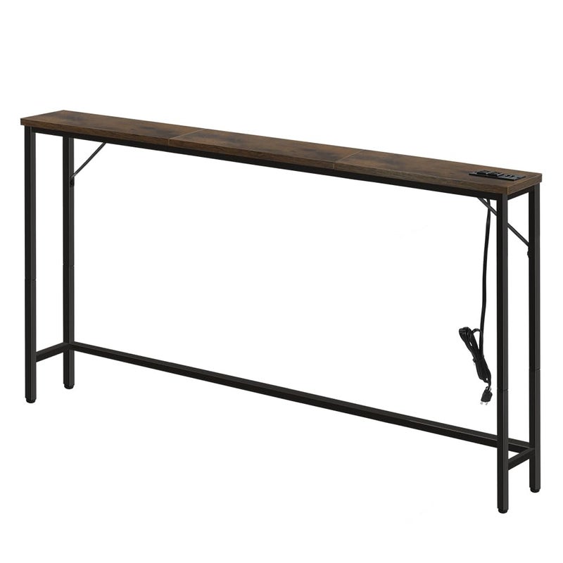 FURWOO Console Table for Entryway Modern Industrial Compact Side Table with Charging Station Sofa Table for Small Spaces Ustic Brown - Image 1