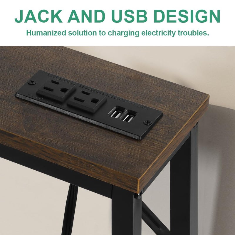 FURWOO Console Table for Entryway Modern Industrial Compact Side Table with Charging Station Sofa Table for Small Spaces Ustic Brown - Image 5