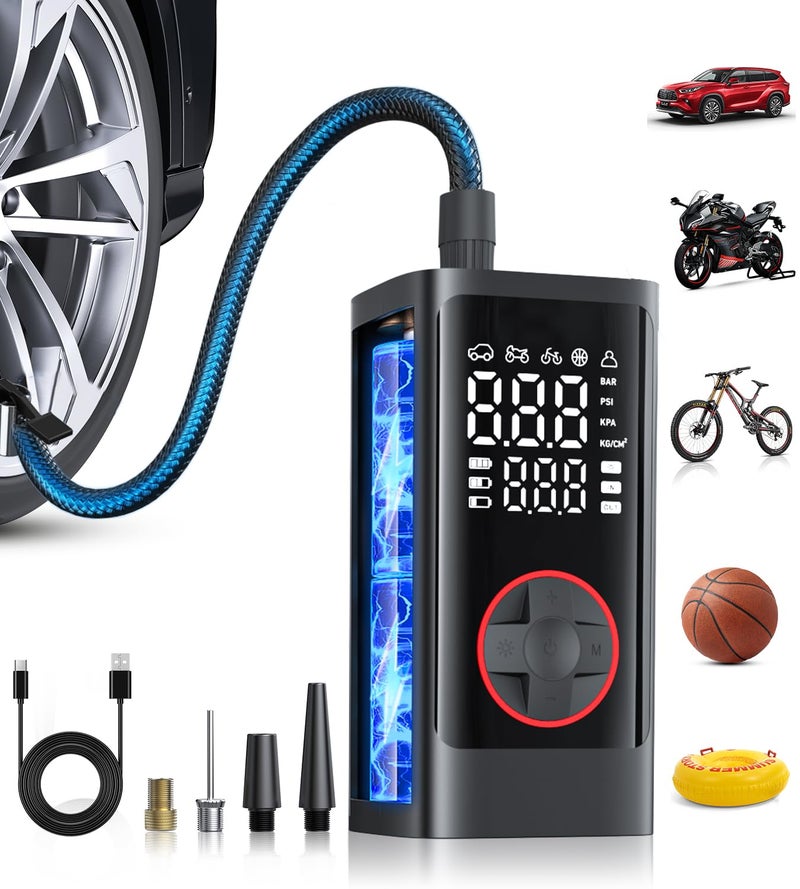 Pumptiva Tire Inflator Portable Air Compressor, Cordless Air Pump for Car Tires, 150PSI Portable Tire Inflator for Car with Auto Stop & LED Lights for SUV Sedan Motorcycle Bike Bicycle Ball - Image 1