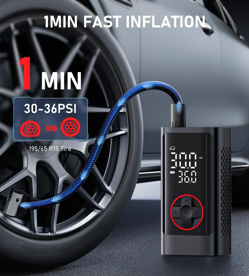 Pumptiva Tire Inflator Portable Air Compressor, Cordless Air Pump for Car Tires, 150PSI Portable Tire Inflator for Car with Auto Stop & LED Lights for SUV Sedan Motorcycle Bike Bicycle Ball - Image 2