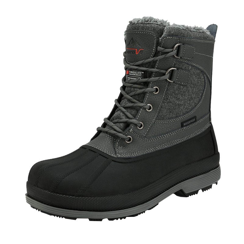 NORTIV 8 Men's Waterproof Winter Snow Boots Grey/Black Avenue Size 10.5 M US - Image 1