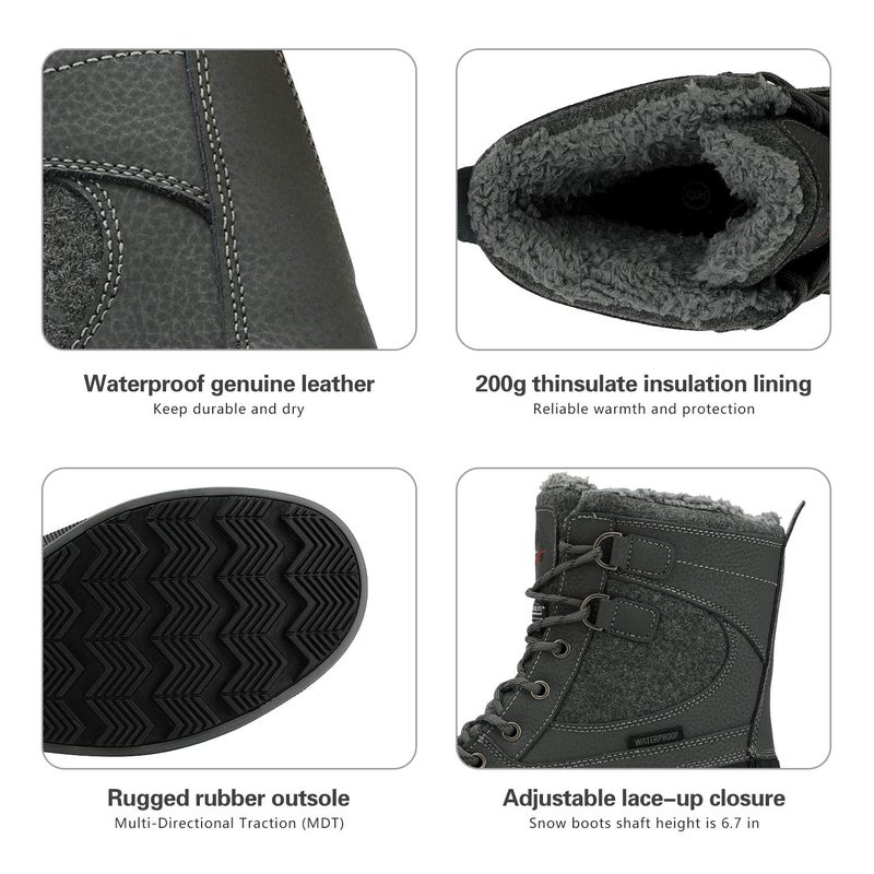 NORTIV 8 Men's Waterproof Winter Snow Boots Grey/Black Avenue Size 10.5 M US - Image 3