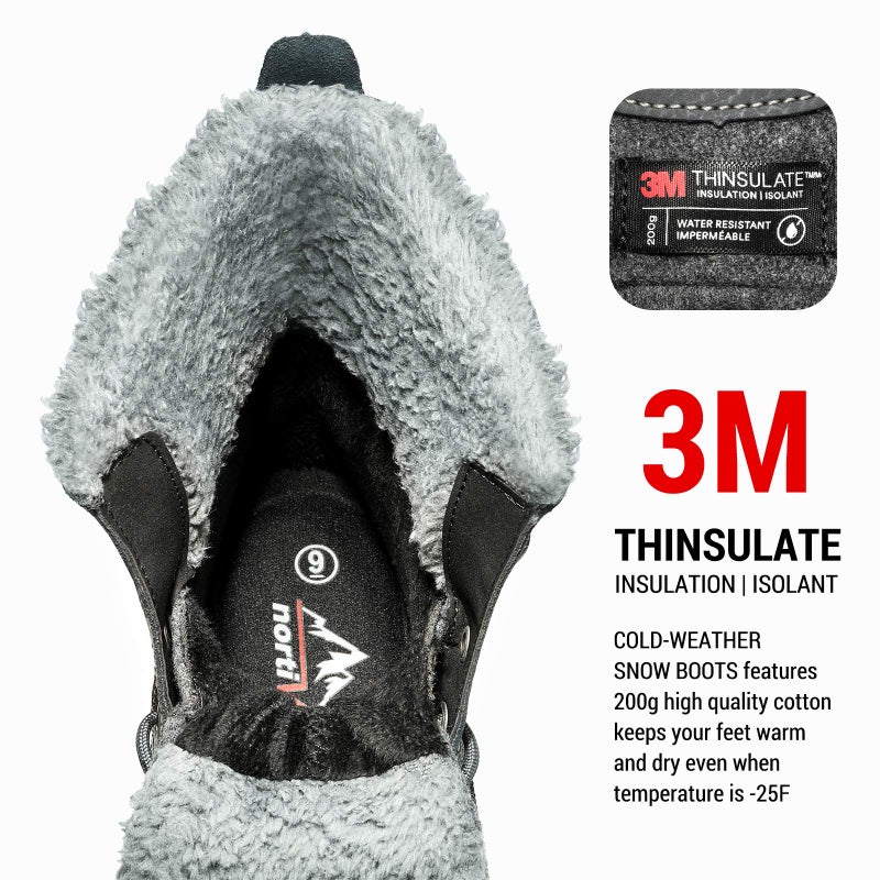 NORTIV 8 Men's Waterproof Winter Snow Boots Grey/Black Avenue Size 10.5 M US - Image 2