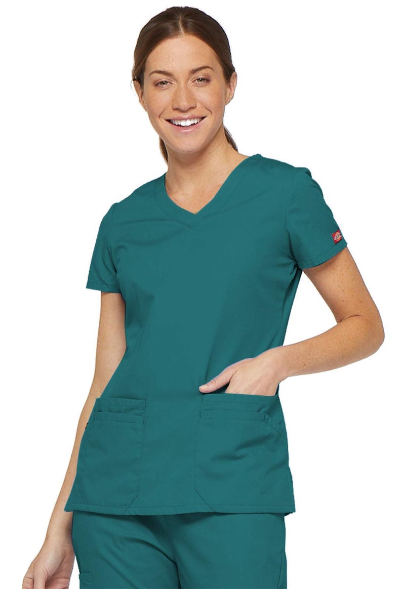Dickies Women's EDS Signature Scrubs Jr. Fit V-Neck Top, Teal Blue, 3X-Large - Image 1