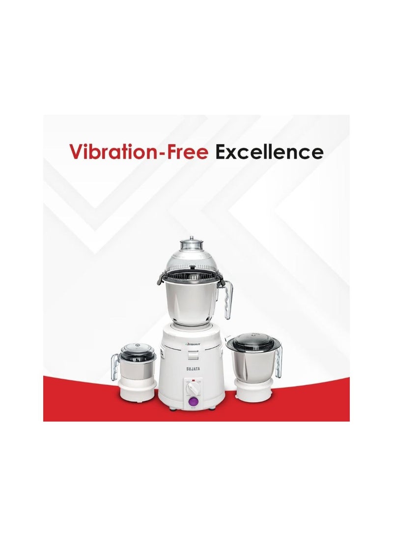 SUJATA 900W Mixer Grinder | 22,000 RPM High-Speed Motor | 90-Minute Continuous Running | Double Ball Bearing Motor | 3 Versatile Stainless Steel Jars | 1500ml Wet Grinder Jar | 1000ml Dry Grinder Jar | 500ml Chutney Jar | 3-Speed Control | White | 2-Year Warranty | Dynamix - Image 5