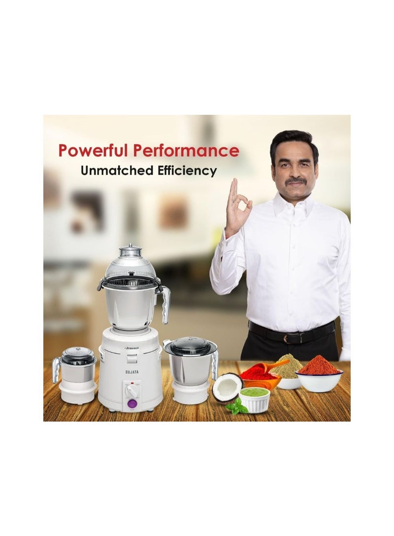 SUJATA 900W Mixer Grinder | 22,000 RPM High-Speed Motor | 90-Minute Continuous Running | Double Ball Bearing Motor | 3 Versatile Stainless Steel Jars | 1500ml Wet Grinder Jar | 1000ml Dry Grinder Jar | 500ml Chutney Jar | 3-Speed Control | White | 2-Year Warranty | Dynamix - Image 2