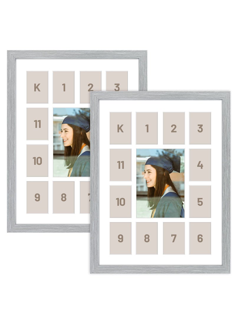 Golden State Art Golden State Art 12x16 Grey Wood Frame  13 Opening White Mat  Displays One 5x7 Photo and Twelve 25x35 Pictures  Collage Frame  Real Glass Great for Displaying Collection Cards 2 Pack 
