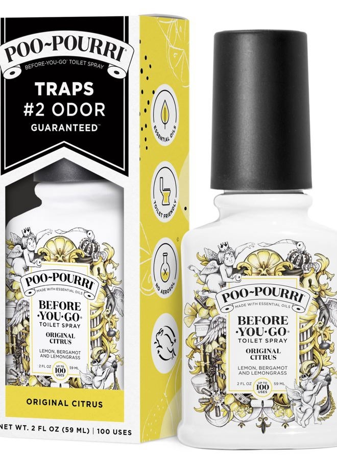 Poo-Pourri Before-You-Go Toilet Spray, Original Citrus, 2 Fl Oz, Up to 100 Uses, Bathroom Odor Deodorizer with Essential Oils for Home or Work, Travel Essentials, TSA Approved Size, Lemon Bergamot - Image 1