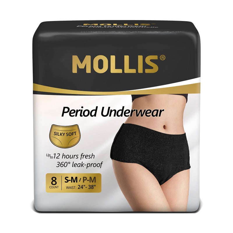 MOLLIS Disposable Period Underwear for Women, Postpartum Panties, Maternity Knickers Heavy Flow Leak Proof, Black, Small/Medium, 8 Count - Image 1