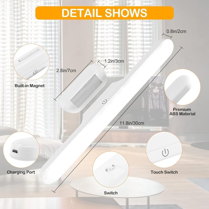 1 pcs Under Cabinet Lights,Rechargeable Battery Led Lights Bar,Dimmable Led Light Bar With 3 Color Modes,USb Rechargeable,Wall mounted, Closet, Mirror, Bedside,Kitchen Lighting,30×3.8×5cm - Image 2