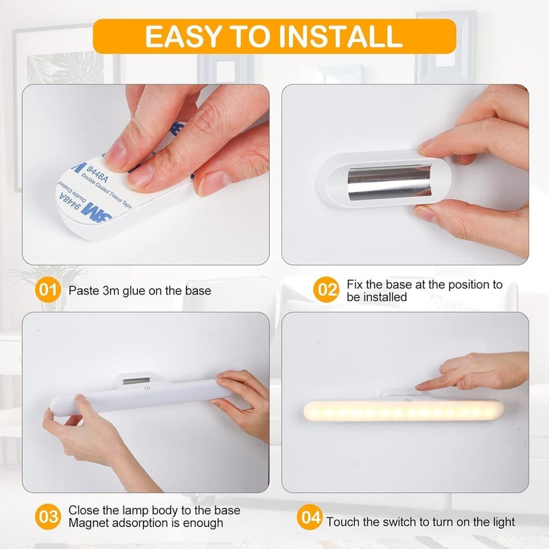 1 pcs Under Cabinet Lights,Rechargeable Battery Led Lights Bar,Dimmable Led Light Bar With 3 Color Modes,USb Rechargeable,Wall mounted, Closet, Mirror, Bedside,Kitchen Lighting,30×3.8×5cm - Image 5