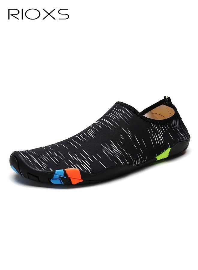 RIOXS Unisex Quick-Dry Water Shoes, Women's Non-Slip Water Sports Shoes, Lightweight and Flexible Ultra-Thin Soles, Soft Mesh Upper for Rapid Drainage, Low-Cut Water Socks, for Swimming, Diving, Surfing, Yoga, Beach Activities, Outdoor Rivers, Kayaking, Swimming Pools, Fishing, Wading, and Hiking, Black - Image 1