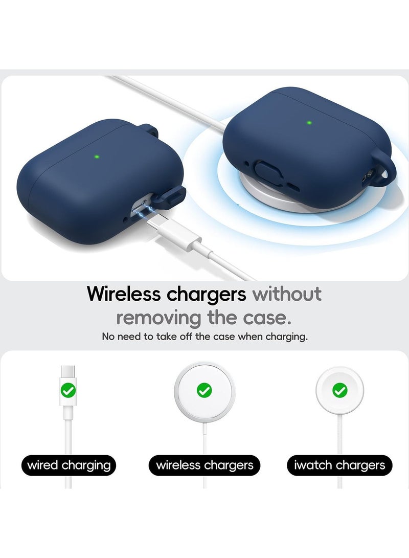 Denx Silicone Protective Case Cover for AirPods Pro 3 , Keychain for Women Men,Suitable for 3nd Generation Case（Dark Blue） - Image 2