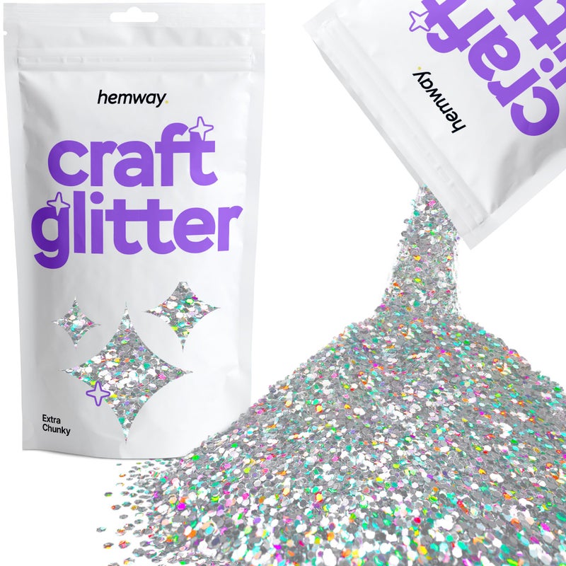 Hemway Craft Glitter Silver Holographic 100g Extra Chunky Metallic Sequin Flakes for Resin Crafts Supplies for Autumn Dcor Bunting Candle Mask Decorating