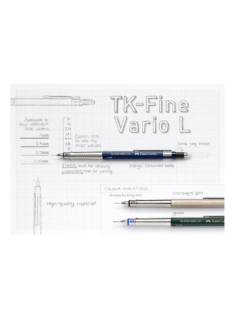 FABER-CASTELL - Faber-Castell Mechanical Pencil TK-Fine Vario L 0.5mm Champagne Gold, Soft: anti-lead cushion mechanism for general writing hard: lead fixing mechanism for drawing and design - Image 1