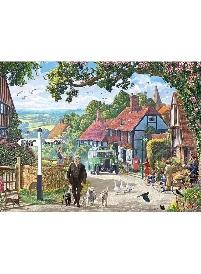 Bits and Pieces  500 Piece Jigsaw Puzzle for Adults 18 X 24  The Country Bus  500 pc Small Town in The English Countryside Jigsaw by Artist Steve Crisp - Image 1