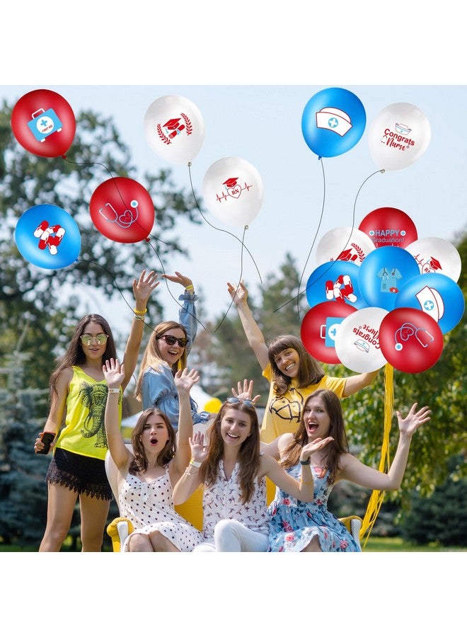 Sumind 45 Pieces Nurse Balloons 12 Inch Nursing Graduation Celebration Balloons Decorations for Nurse Doctor College High School Graduation Party Supplies(Red, White, Blue) - Image 3