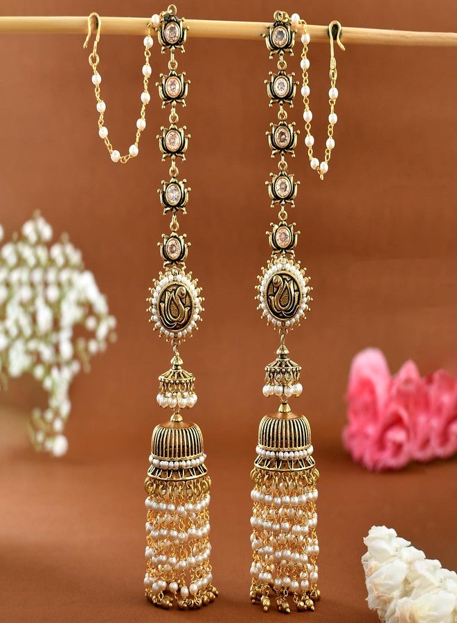 Voylla Apsara Bridal Long Tasselled Drop Earrings For Women Ethnic Jhumki Style Danglers Wedding Party Traditional Statement Earrings Gift For Women Anniversary Valentine Gift Jewellery - Image 3
