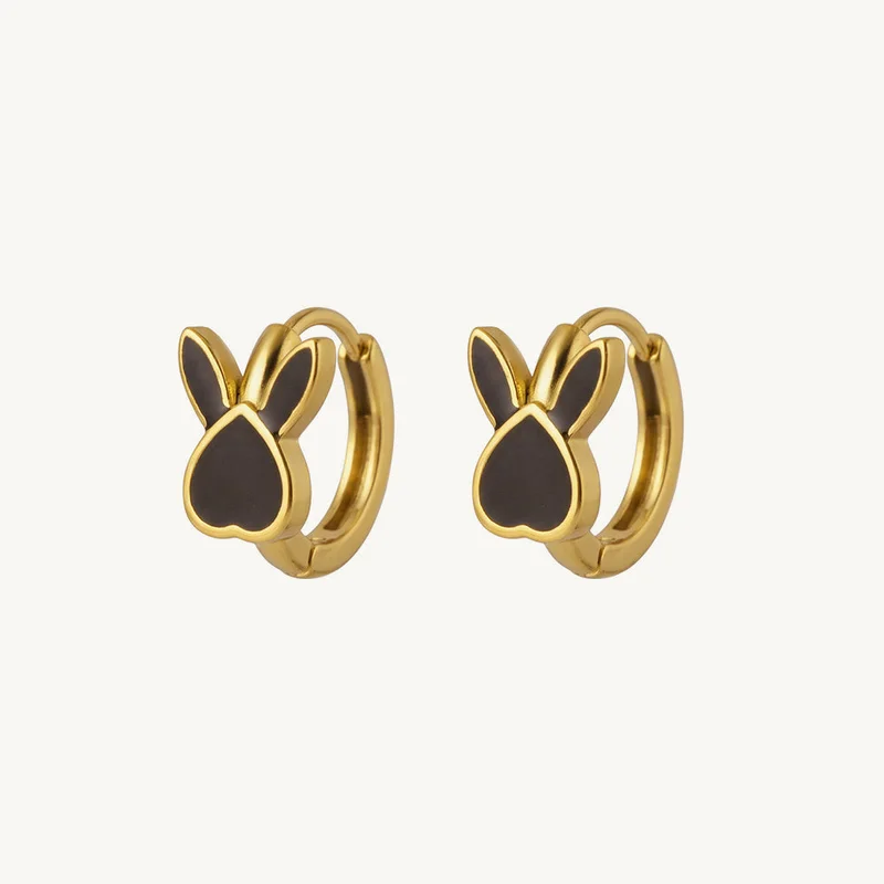 Palmonas 18k Gold Plated Black Bunny Hoop Earrings For Women - Waterproof & Anti-Tarnish