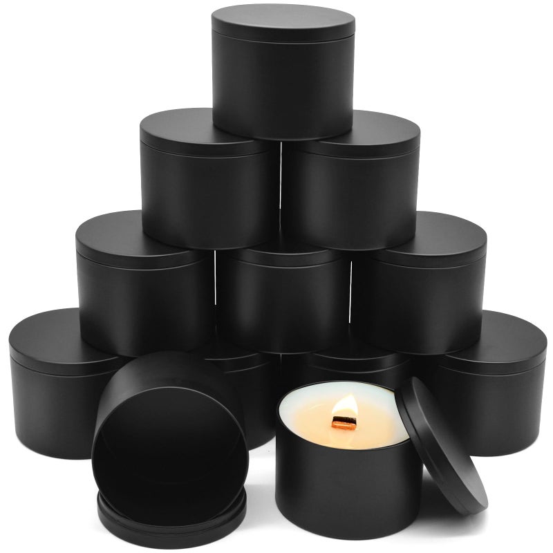 YJHSS 12Pack 16oz Candle Tins with Lids Metal Candle Jars for Candle Making Empty Containers Vessels Bulk for Small Business Beginners DIY Storage Black - Image 2