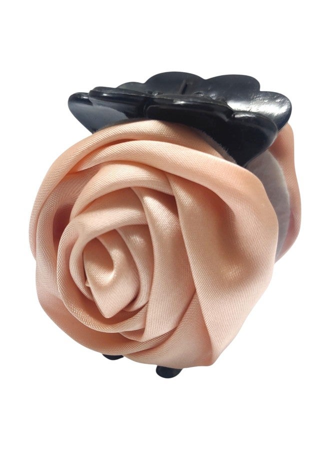 fabula Jewellery Peach Satin Rose Floral Hair Claw Hair Clip For Women & Girls Stylish Latest (HSSK77_Z2)- For Women & Girls Stylish Latest - Image 1
