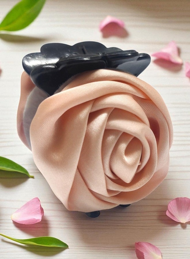 fabula Jewellery Peach Satin Rose Floral Hair Claw Hair Clip For Women & Girls Stylish Latest (HSSK77_Z2)- For Women & Girls Stylish Latest - Image 2